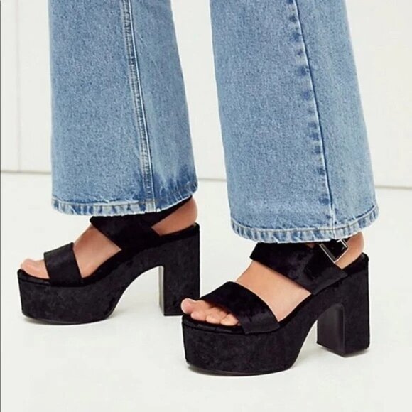 Jeffrey Campbell Women's Moody Satin Platform Sandals in Black - US 7 - Picture 1 of 11